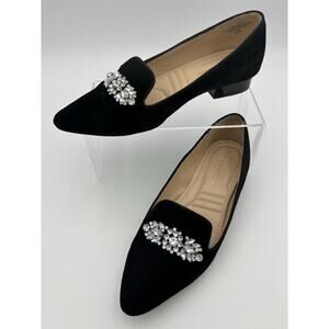 Adrienne Vittadini Palo Black Velvet Crystal Flats Loafers Size 8.5